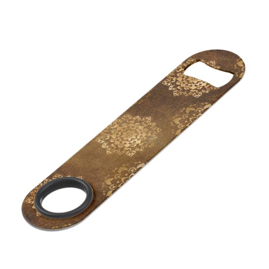 Elegante goudfolie en zwarte Indiase mandala Speed Flessenopener (Voorkant Gekanteld)