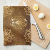 Elegante goudfolie en zwarte Indiase mandala Theedoek (Quarter Fold)