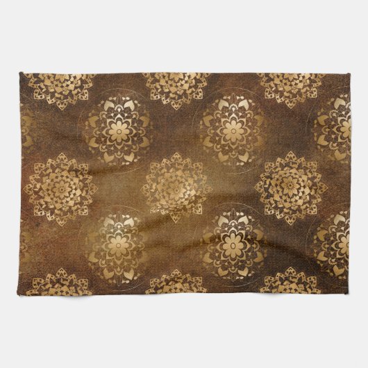 Elegante goudfolie en zwarte Indiase mandala Theedoek (Horizontaal)