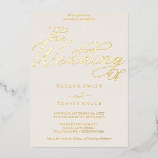 Elegante goudfolie | Ivoor Lijst bruiloft Folie Uitnodiging (Voorkant)