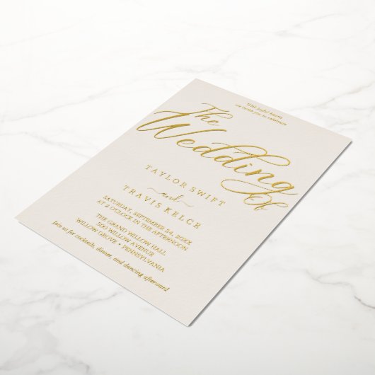 Elegante goudfolie | Ivoor Lijst bruiloft Folie Uitnodiging (Gedraaid)