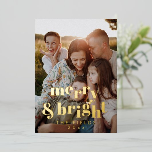 Elegante goudfolie Moderne foto vakantie Kaart (Staand Voorkant)