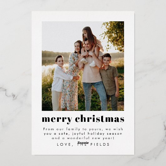 Elegante goudfolie Moderne foto vakantie Kaart (Achterkant)