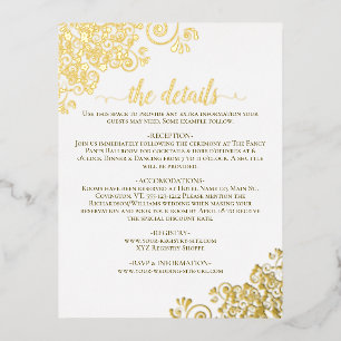 Elegante goudfolie op witte bruiloft Details Kaart