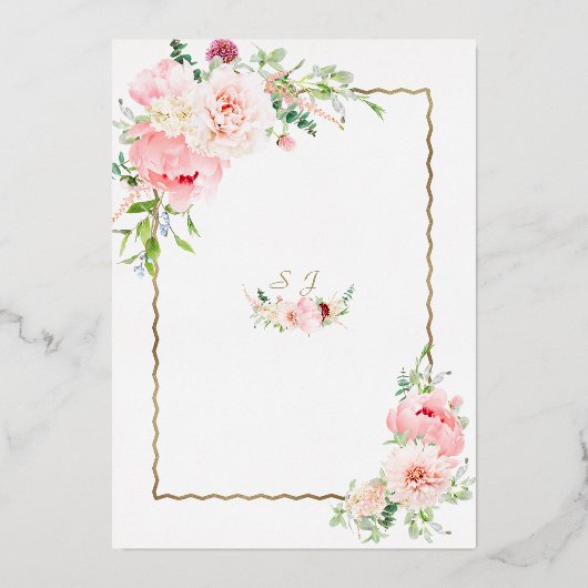 Elegante GOUDFOLIE Roze Bloemen Bruids Theepartij Folie Uitnodiging (Achterkant)