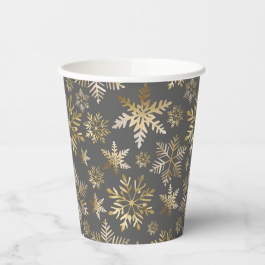 Elegante goudfolie sneeuwvlokken Grijs Kerstmis Papieren Bekers (Links)