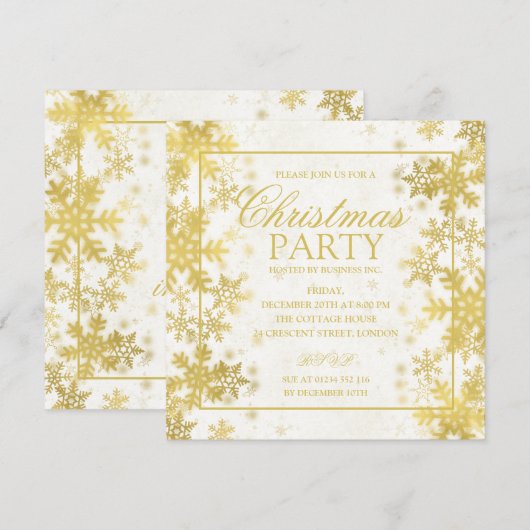 Elegante goudfolie sneeuwvlokken kerstfeest kaart (Voorkant / Achterkant)