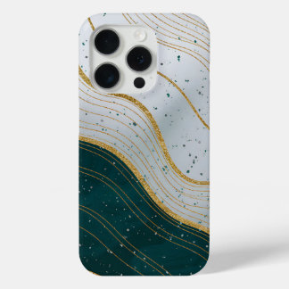 Elegante goudgolven op diepgroen Abstract iPhone 15 Pro Case