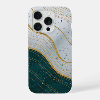 Elegante goudgolven op diepgroen Abstract iPhone 15 Pro Case