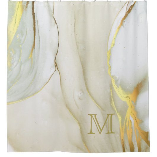 Elegante goudinkt abstract patroonmonogram douchegordijn (Voorkant)