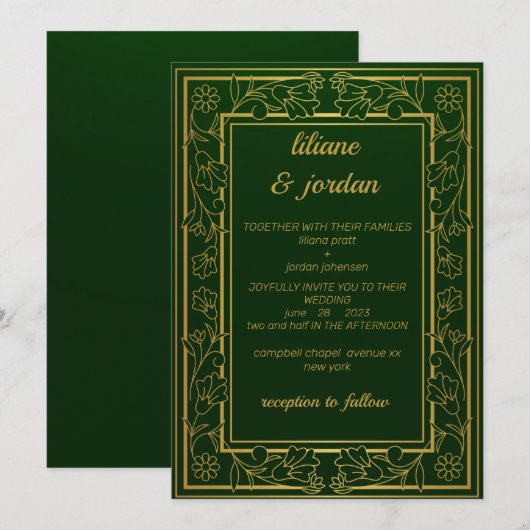 elegante goudkalligrafie emerald green Wedding Kaart (Voorkant / Achterkant)