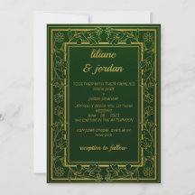 elegante goudkalligrafie emerald green Wedding