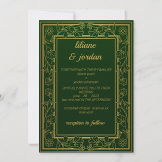 elegante goudkalligrafie emerald green Wedding Kaart