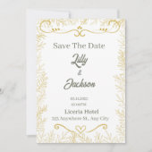 Elegante Goudkleurige Blad Save the Date Kaart | M (Voorkant)