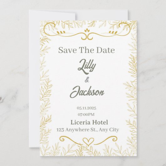 Elegante Goudkleurige Blad Save the Date Kaart | M (Voorkant)