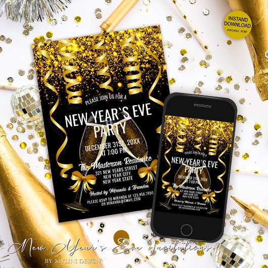 Elegante goudkleurige champagneglazen Oud en Nieuw Kaart