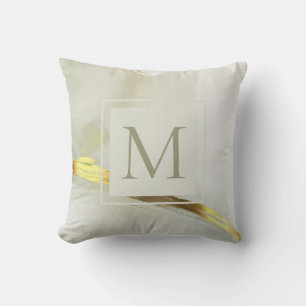 Elegante Goudkleurige Inkt Monogram Abstracte  Kussen