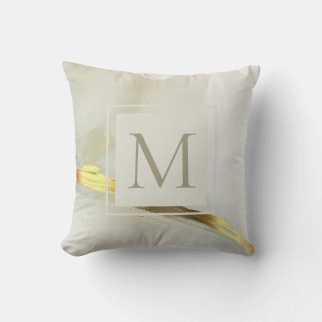 Elegante Goudkleurige Inkt Monogram Abstracte  Kussen (Voorkant)