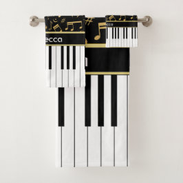 Elegante goudkleurige muzieknoten pianotoetsen bad handdoek