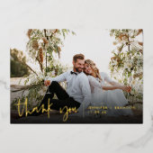 Elegante goudschrift bedankkaart voor trouwfoto folie uitnodiging (Voorkant)