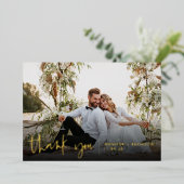 Elegante goudschrift bedankkaart voor trouwfoto folie uitnodiging (Staand Voorkant)