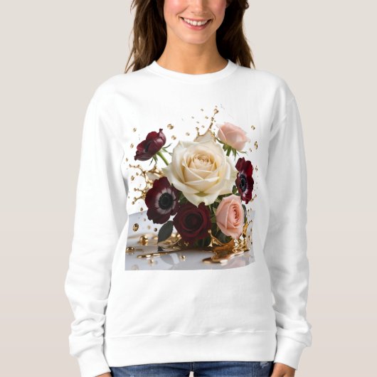 Elegante Goudspat Bloemige Kunstprint Trui (Voorkant)