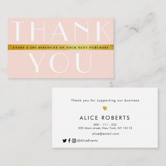 elegante goudstrook dank u visitekaartje (Voorkant / Achterkant)