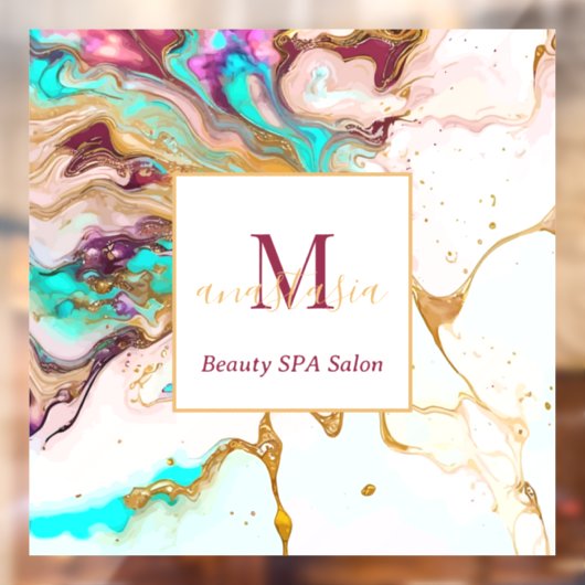 Elegante Goudvos Marmer Monogram Schoonheidssalon Raamsticker (Vel 2)