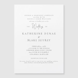 Elegante Grace Witte Bruiloft Uitnodiging Magneet Magnetische Uitnodiging