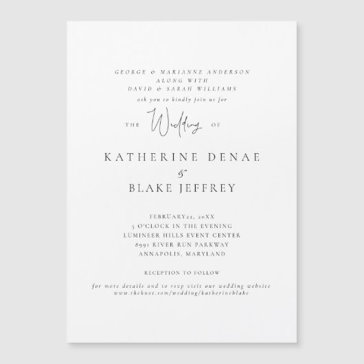 Elegante Grace Witte Bruiloft Uitnodiging Magneet Magnetische Uitnodiging (Voorkant)