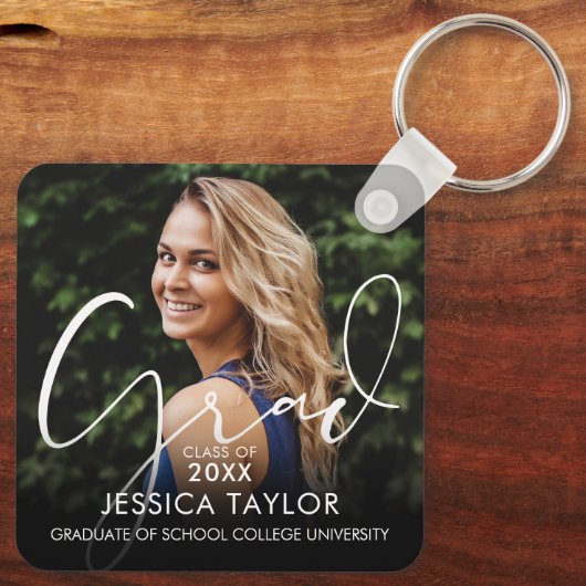 Elegante Grad Script Afgestudeerde Foto Sleutelhanger (Achterkant)
