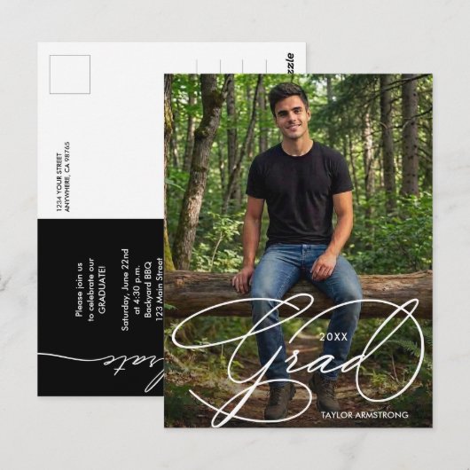 Elegante Grad Script Foto Afstuderen Briefkaart (Voorkant / Achterkant)
