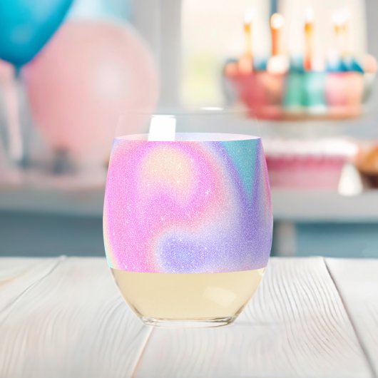 Elegante Gradiënt Glitter Swirl Holografisch Wijnglas Zonder Voet (Insitu (Baby Shower))