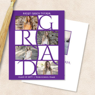 Elegante Graduate 5-foto paarse afstudeeruitnodigi