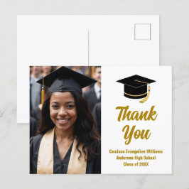 Elegante Graduate Foto Gouden Script Bedankt Briefkaart