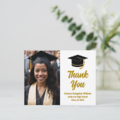 Elegante Graduate Foto Gouden Script Bedankt Briefkaart (Staand voorkant)
