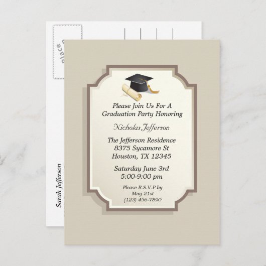 Elegante Graduation Cap Scroll Uitnodiging (Voorkant / Achterkant)