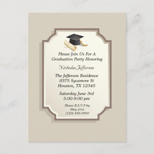 Elegante Graduation Cap Scroll Uitnodiging Briefkaart (Voorkant)