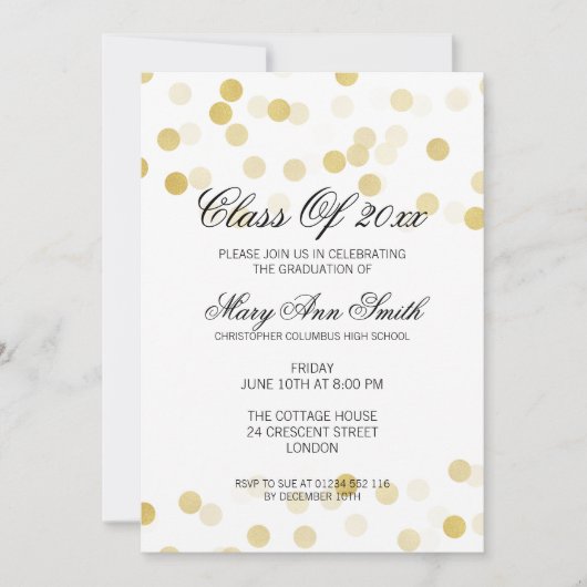 Elegante Graduation Party Gold Folie Glitter Light Kaart (Voorkant)