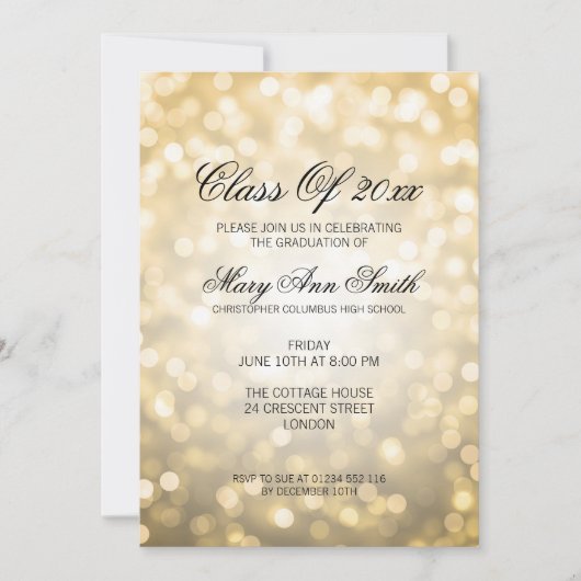 Elegante Graduation Party Gold Glitter Lights Kaart (Voorkant)
