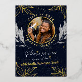 Elegante Graduation Party Navy Gold Folie Uitnodig Folie Uitnodiging (Voorkant)