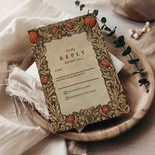 Elegante  granaatappel bruiloft RSVP kaartje