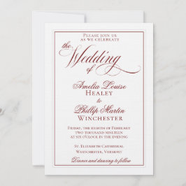 Elegante granaatrode en witte trouwuitnodiging kaart