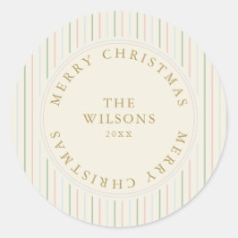 Elegante Grandmillennial Strepen Kerstmis Ronde Sticker
