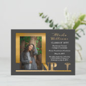 Elegante Graphiet Goud NP Verpleegkundige Afstudee Aankondiging (Staand voorkant)