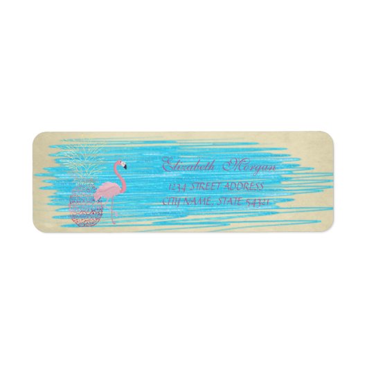 Elegante Grappige Cute Roze Flamingo, Ananas Label (Voorkant)