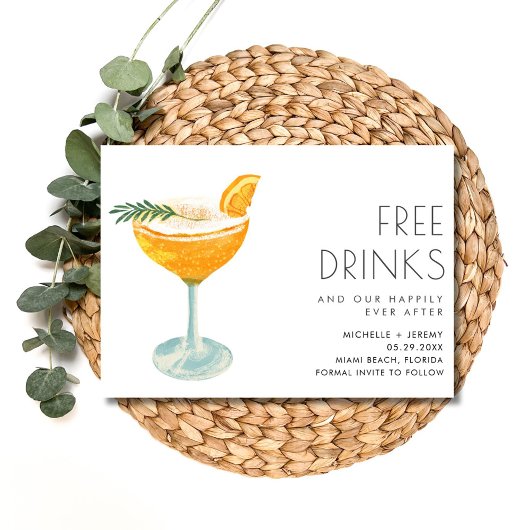 Elegante Grappige Gratis Drinken Foto Bruiloft Save The Date