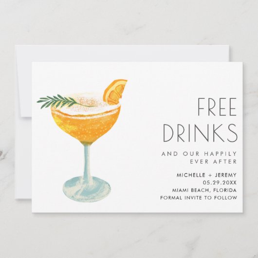 Elegante Grappige Gratis Drinken Foto Bruiloft Save The Date (Voorkant)