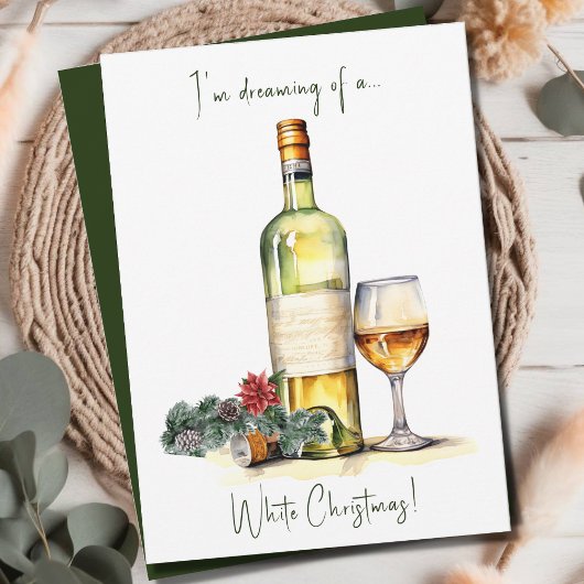 Elegante Grappige Witte Kerst Wijn Script Feestdagenkaart