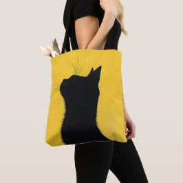 Elegante grappige zwarte kat op gele achtergrond tote bag